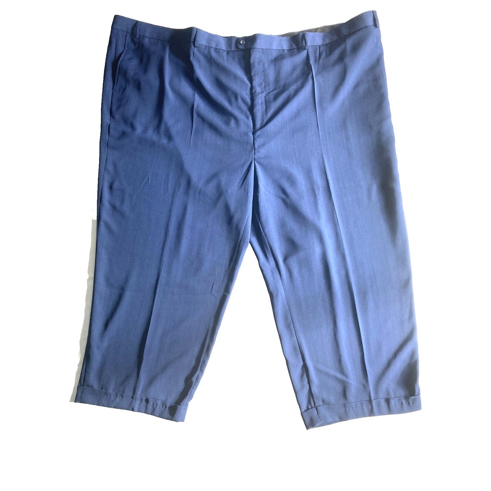 Inserch Dress Pants Men 62Wx27L Blue Microfiber Pleated Front Lined Big & Tall